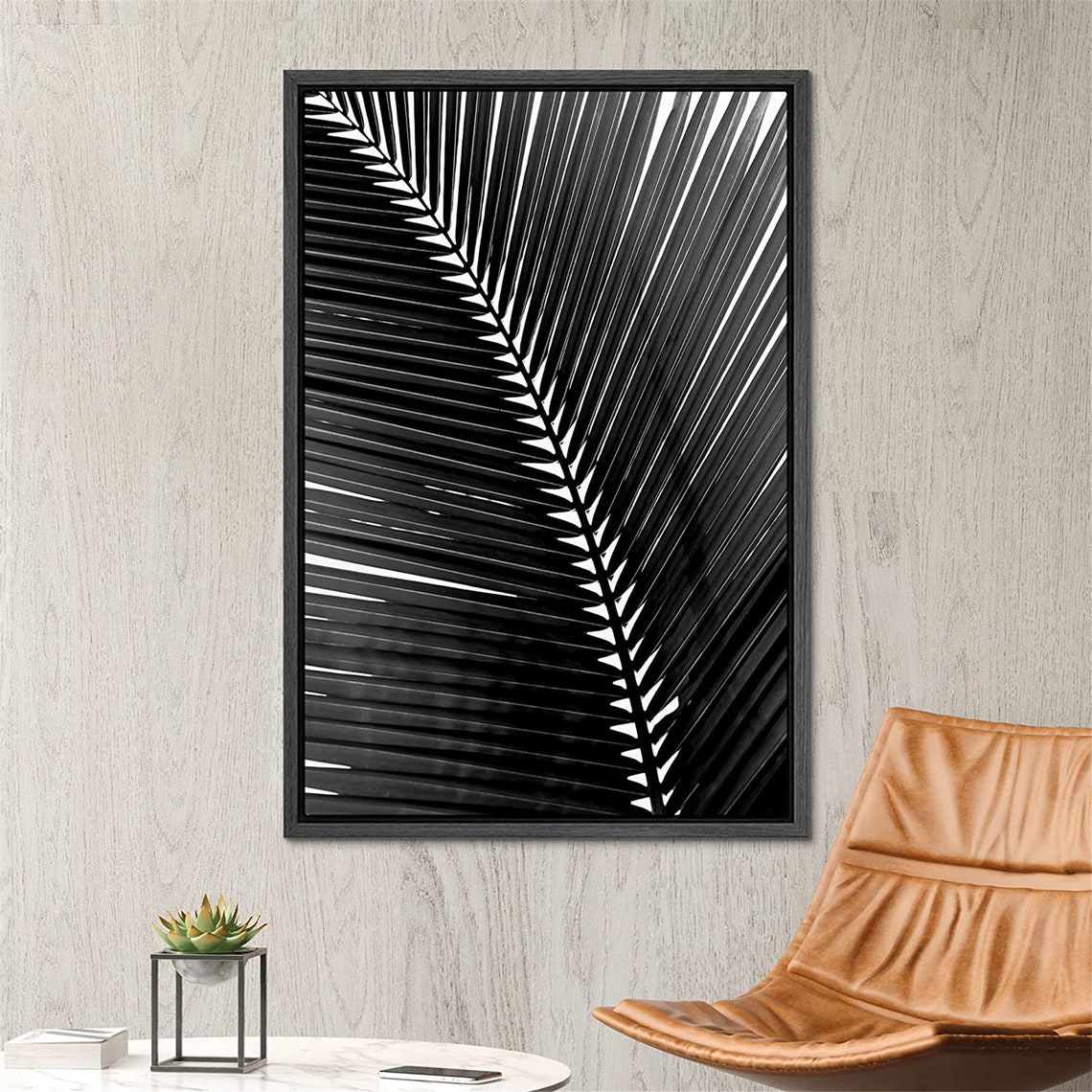 Dustinway Framed Canvas Print Wall Art Black and White Tropical Jungle ...