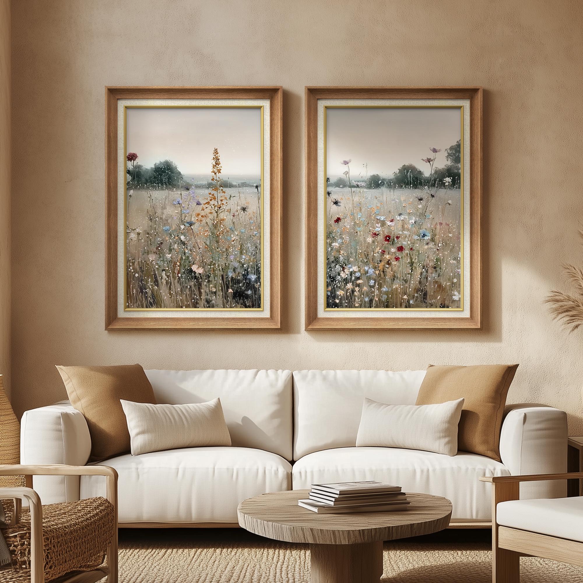 Framed Wildflower Meadow Wall Art Set of 2, Colorful Flowers Field ...