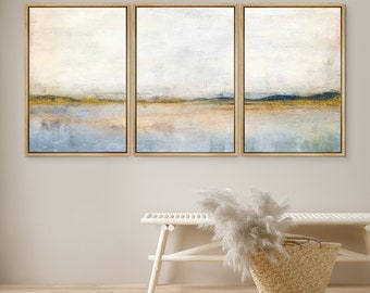 DustinWay Framed Canvas Print Wall Art Set Blue Gray Abstract Landscape Modern Art Minimalist Decor