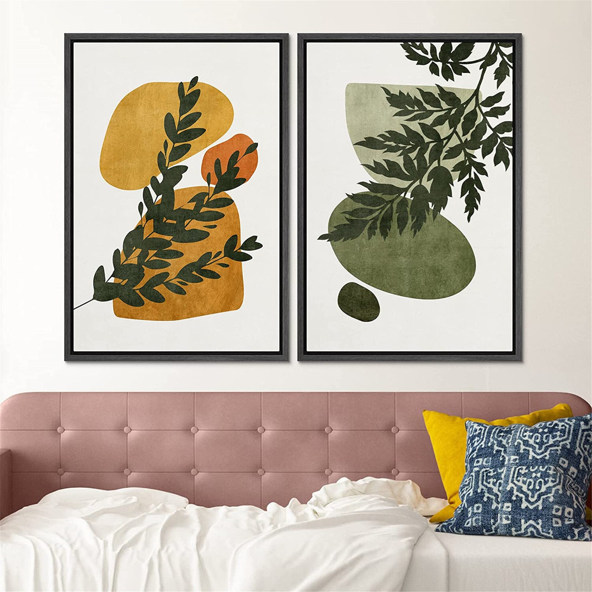 Dustinway Framed Canvas Print Wall Art Set of 2 Fern Leaf Collage ...