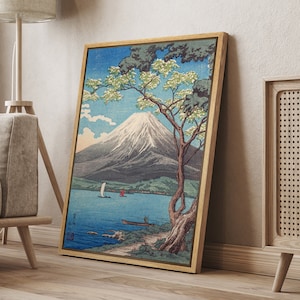 DustinWay Framed Canvas Print Wall Art Mount Fuji from Lake Yamanaka by Takahashi Hiroaki Ukiyo-e Japanese Vintage Art Decor