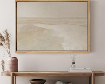 Minimalist Abstract Wall Art - Framed Neutral Desert Canvas Print, Soft Earth Tone Landscape Painting, Serene Decor for Living Room
