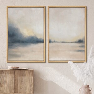 Dustinway Framed Canvas Print Wall Art Set of 2 Pastel Gray Tan ...
