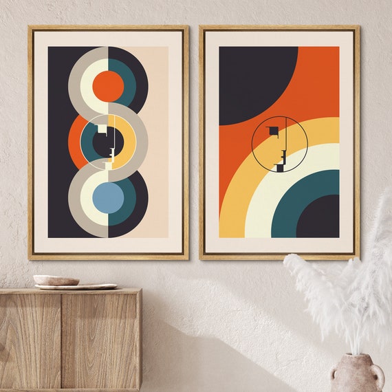 Dustinway Framed Canvas Print Wall Art Set of 2 Colorful Geometric