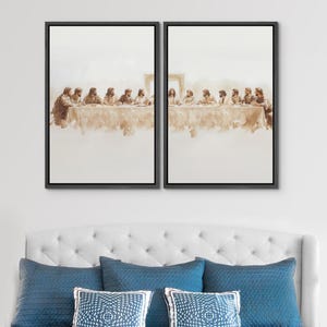 Framed Canvas Print Wall Art Set of 3 Jesus The Last Supper Art Poster Minimalist Modern Vintage Jesus Christian Farmhouse Wall Art Decor Set of 2 - Black