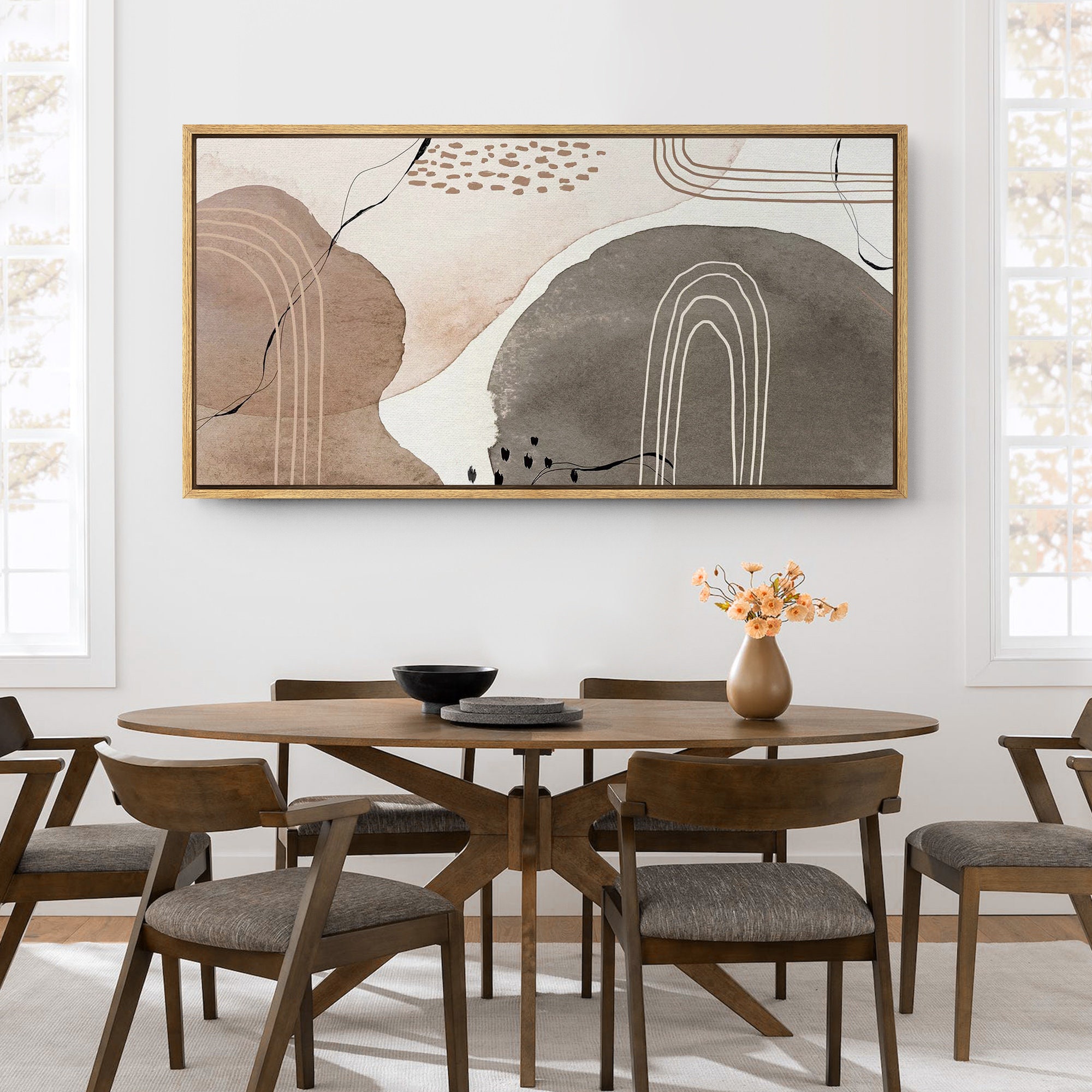 Framed Canvas Large Wall Art Abstract Beige Brown Horizontal Art Prints ...