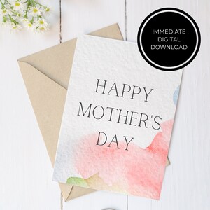 Tarjeta del Día de las Madres en Acuarela / Feliz Día de la Madre a una Madre Maravillosa / Descarga Digital / Imprimible / Tarjeta de Felicitación