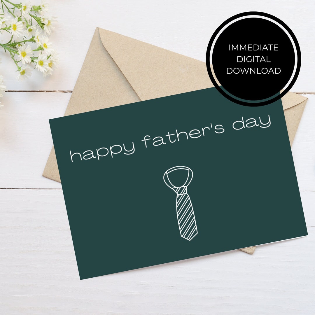 Happy Fathers Day Card Neck Tie Minimalist Line Art Digital Download ...