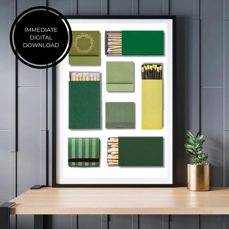 Blank Matchbox DIY Template | Green Collage Print Poster | Printable ...