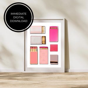 Blank Matchbox DIY Template | Collage Print Poster | Digital Download | Pink Theme
