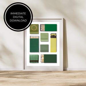 Blank Matchbox DIY Template | Collage Print Poster | Digital Download | Green Theme