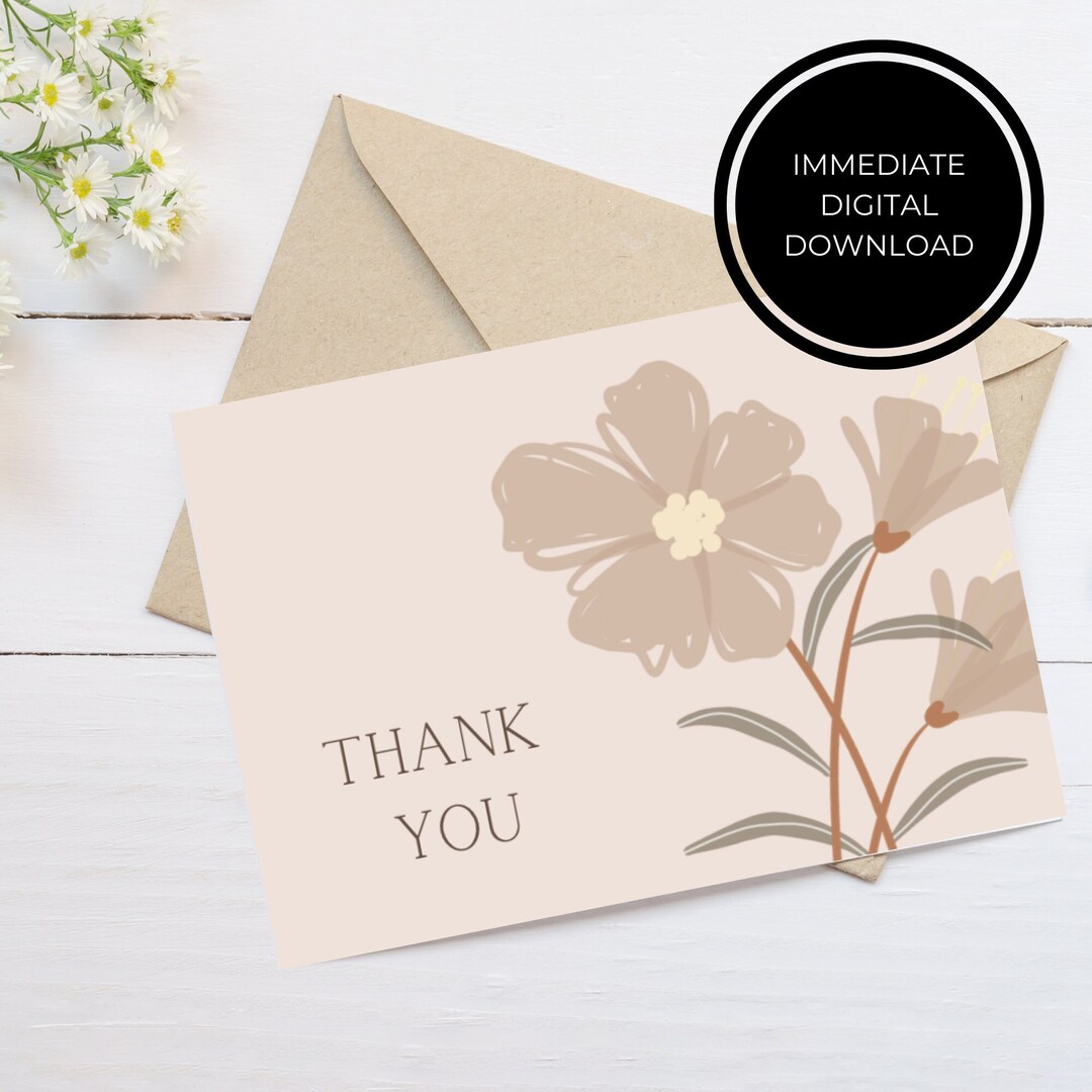 Thank You Card | Blush Pink Floral | Printable Greeting Card (digital ...