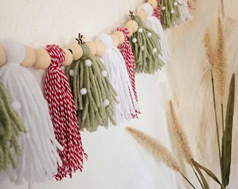 Boho Christmas Tree and Tassel Garland Available in 3 Colors  36"