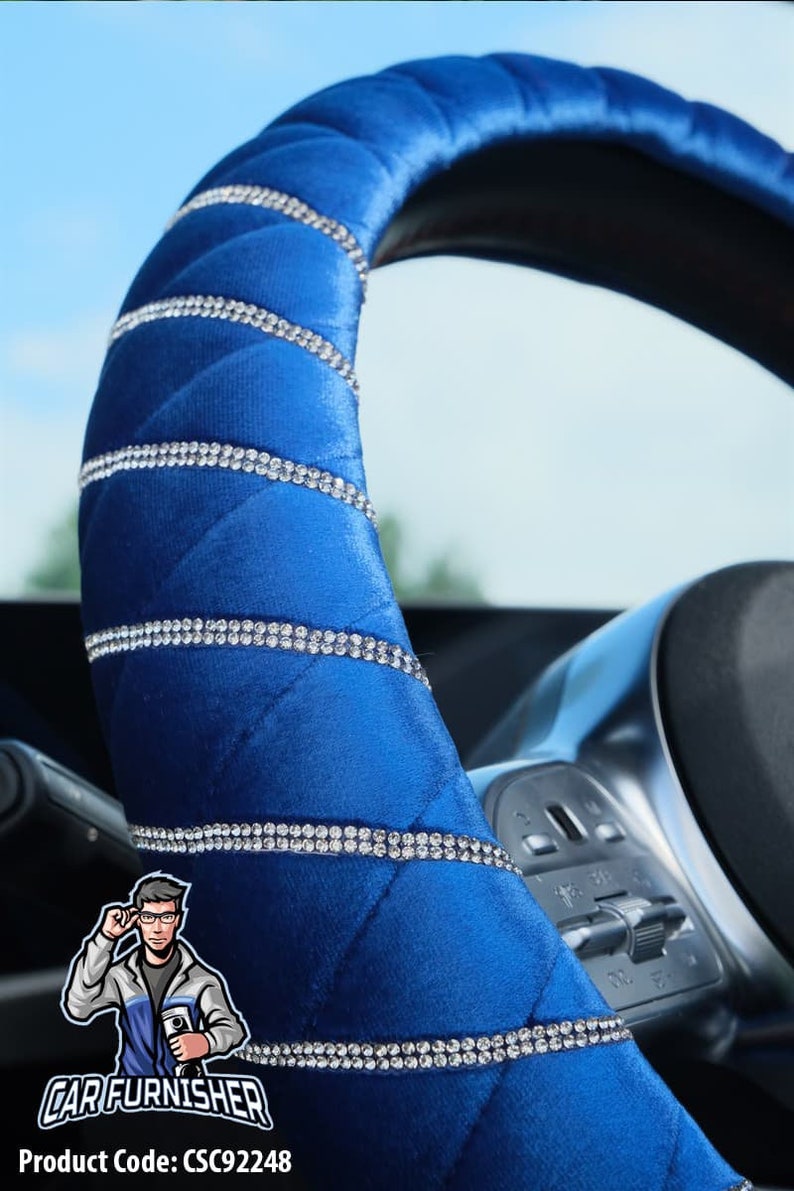 Quilted Velvet Bling Steering Wheel Cover Beige Black Etsy