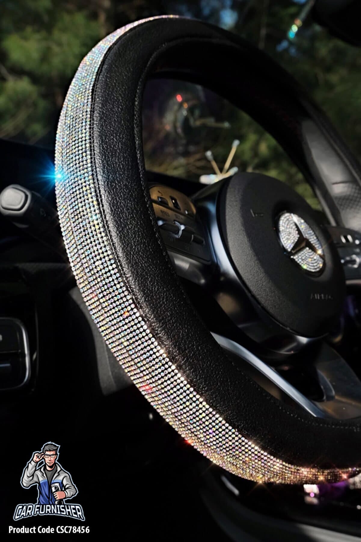 7 Stück Glitter Kristall Diamant Auto Lenkrad abdeckungen Strass