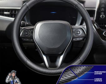 Steering Wheel Cover - Carbon and Perforated Leather With Ring | Aesthetic | Car Accessories | Universal Fit | Non-Slip | Soft Touch