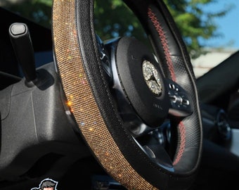 Bling Steering Wheel Cover | Gold, Gray, Red Swarovski Stones | Fashion | Universal Fit | Sparkling | For Women | Luxury | For Her | Gift