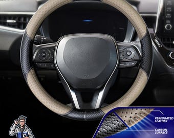 Steering Wheel Cover - Perforated Leather & Carbon | High Quality | Car Accessories | Universal Fit | Non-Slip | Soft Touch