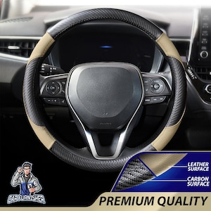 Steering Wheel Cover - Leather & Carbon Steering Wheel Cover | Sport | Non-Slip | Universal Fit | Car Accessories | Durable | Soft Touch