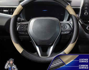 Steering Wheel Cover - Leather & Carbon Steering Wheel Cover | Sport | Non-Slip | Universal Fit | Car Accessories | Durable | Soft Touch