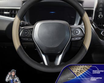 Steering Wheel Cover - Perforated Leather & Velour Steering Wheel Cover | Non-Slip | Universal Fit | Car Accessories | Durable | Soft Touch