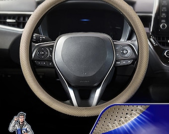Steering Wheel Cover - Perforated Leather | High Quality | Car Accessories | Universal Fit | Non-Slip | Soft Touch | Perfect Gift | Car Gift
