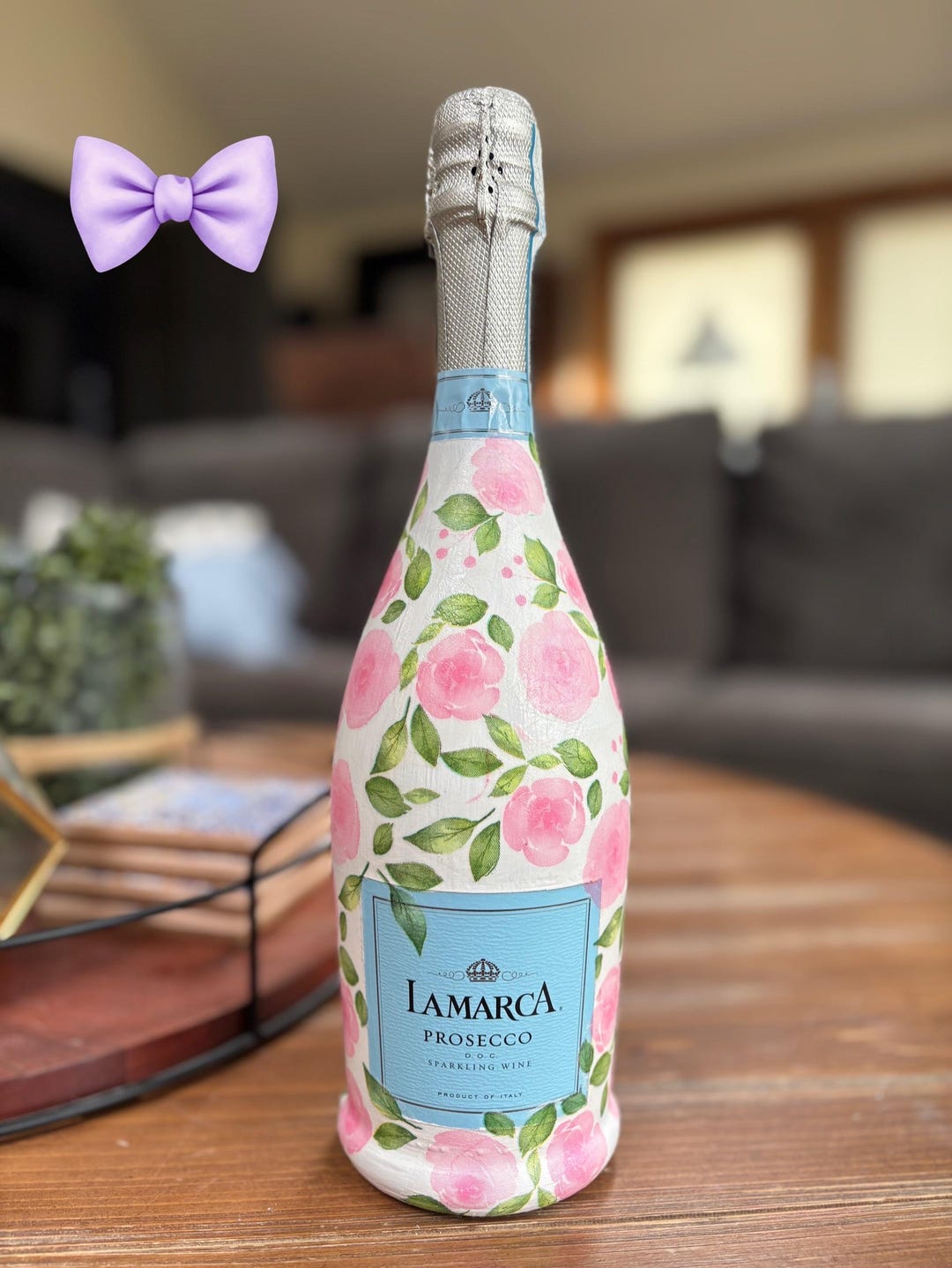 Garrafa de vinho ou champanhe floral rosa personalizada! - Etsy Portugal, image size:1080x1438