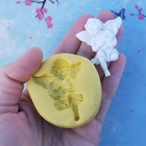 Cherub holding heart silicone  angel mold for Fondant for polymer clay wedding cake decor