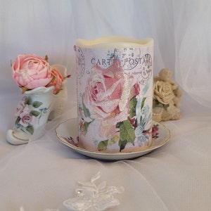 Rose Flameless Candle: Victorian Cottage Chic LED Pillar Candle