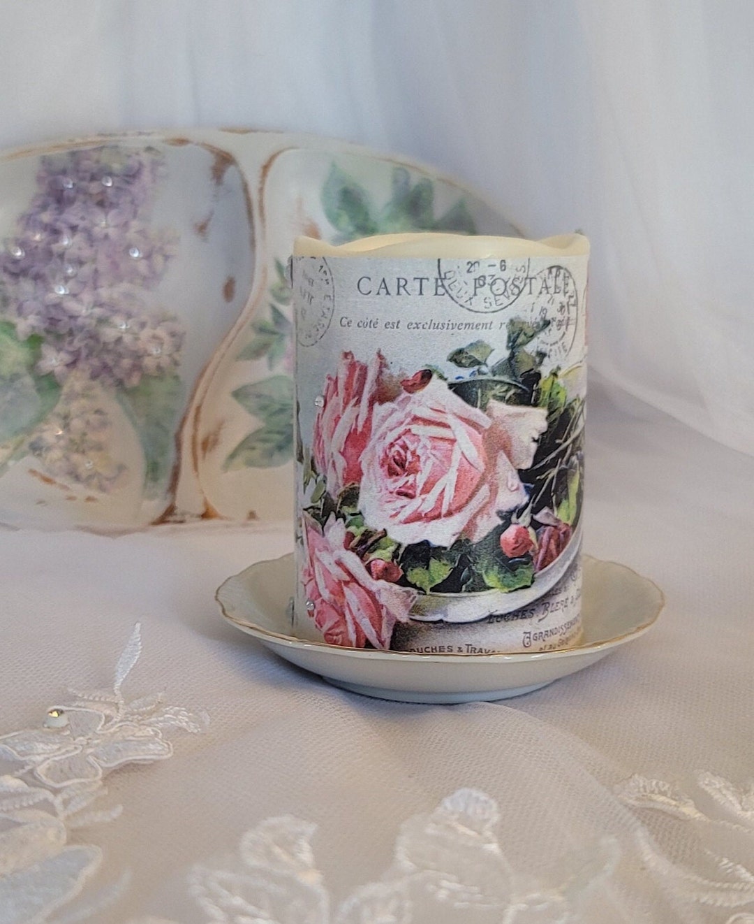 Roses Candle Flameless Candle Victorian Home Decor Cottage Chic ...