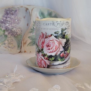 Flameless Roses Candle: Victorian Cottage Chic LED Pillar Candle