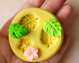 Monstera Leaf and Plumeria Mold Fall Mold For Chocolate Tropical Leaf Mold For Fondant For Polymer Clay Resin