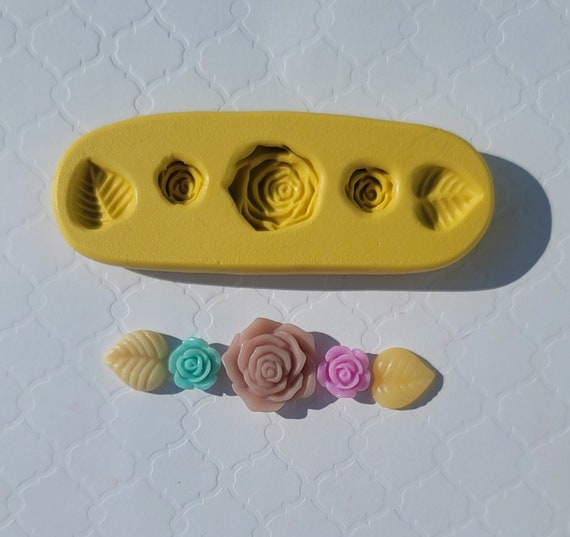 resin 2 pcs chocolate Roses and Rose Leaves Silicone Mold clay. For fondant 