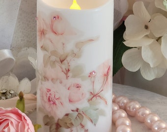 Vintage Roses Candle Decoupage Candle Wax Candles Housewarming Gifts Nursery Decor Floral Candle