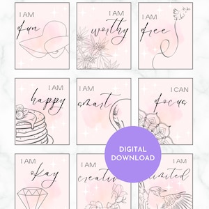 Gratitude Affirmations Printable BUNDLE! Printable Card Deck for Law of Attraction, Vision Board, Mindful Log, *FREE* Gratitude Journal