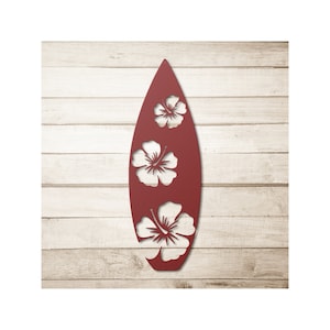 Aloha Tropical Floral Surfboard | Metal Wall Art | Surfboard Wall Decor | Beach house art