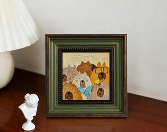 Pintura al óleo de una familia de osos con textura – Arte infantil pintado a mano