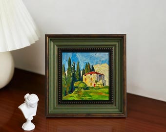 Vibrant Tuscan Villa Landscape Oil Painting – Bright Impressionist Wall Decoration, Italy Home Decoration Canvas