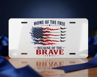 El hogar de la placa de matrícula delantera gratuita - Accesorio para automóvil con la bandera de Estados Unidos - Placa de matrícula para veteranos - Accesorio para automóvil de familias de militares - Placa de matrícula militar