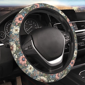 Daydream Floral Car Steering Wheel Cover- Flower Steering Wheel Cover- Womens Car Accessory- Floral Car Accessory
