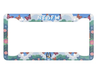 Marco de matrícula NTBFW Blue Day - Cubierta de matrícula azul - Accesorio azul para coche - Soporte de matrícula azul para perro - Matrícula de mariposa