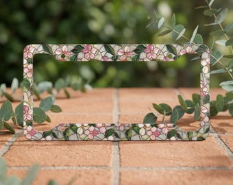 Midnight Rose Stained Glass License Plate Frame- Stained Glass License Plate Cover- Flower License Plate-Gift For Her- Womens Car Accessory