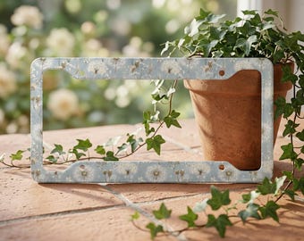 Marco de matrícula con diseño de diente de león y flores silvestres - Matrícula con flores silvestres - Regalo para amantes de la naturaleza - Accesorio para coche de mujer - Matrícula con diseño floral