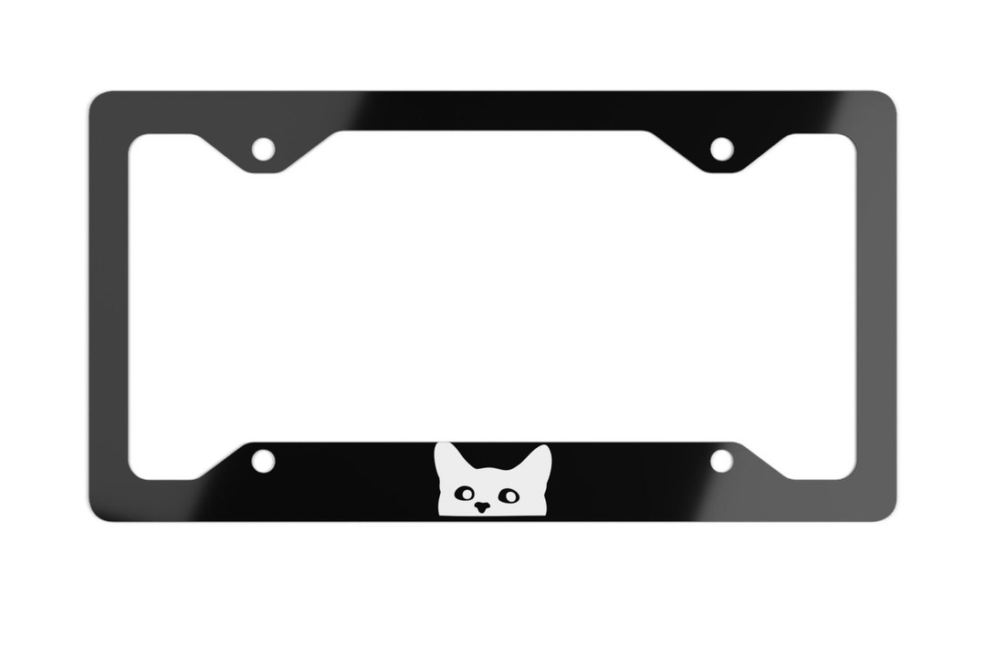 White Cat License Plate Frame Car Accessories Peeking Cat Custom