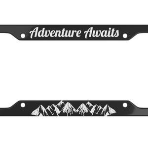 Cadre de plaque d'immatriculation Adventure, L'aventure en montagne vous attend, Cadre de plaque d'immatriculation de montagne, Accessoire de voiture, Montagnes, Mountain Plate, Camping