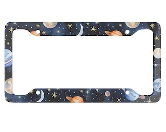 Ramka na tablicę rejestracyjną Endless Night - Osłona tablicy rejestracyjnej Planet - Licencja Galaxy - Akcesoria samochodowe astronomiczne - Prezent dla astronoma - Nocne niebo - Niebiańskie