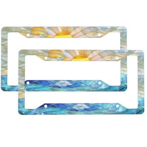 Sunset Ocean Waves Stained Glass License Plate Frames- Stained Glass License Cover- Ocean Waves Car Accessory- Sunset License Plate- Ocean