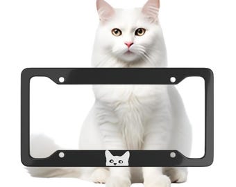 Peeking Cat License Plate Frame - Car Accessories - Cat License Plate - Cat - Cat Owner Gift - Cat Car Accessory - Cat Lover - White Cat