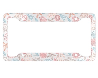 Cornice per targa "Conchiglie sulla riva" - Copertura per targa a forma di conchiglia - Conchiglie - Cornice per targa "Spiaggia" - Regalo per gli amanti della spiaggia - Amante dell'oceano