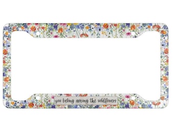 Marco para matrícula "Entre las flores silvestres" - Matrícula de flores silvestres - Etiqueta floral para coche - Accesorio para coche de mujer - Regalo cristiano